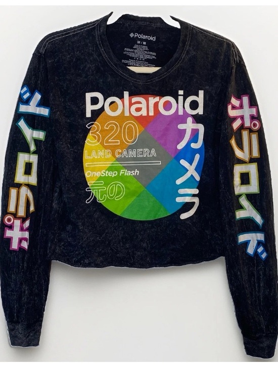 Polaroid Tops - Women’s Medium Polaroid Crop Top T Shirt Long Sleeve Rainbow Graphic Photography